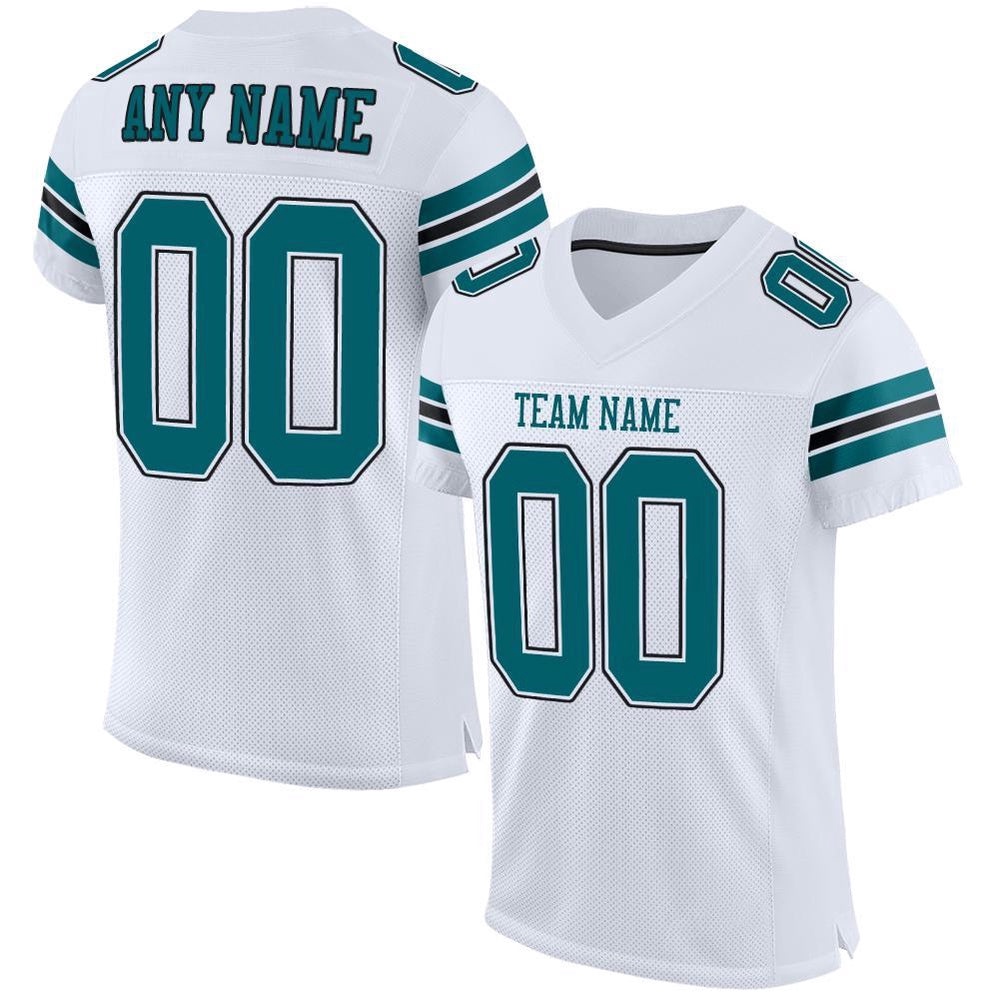 White Teal Black Mesh Authentic Football Jersey, Personalized Football Jersey, Football Team Jersey, Football Outfits White Teal Black Mesh Authentic Football Jersey, Personalized Football Jersey, Football Team Jersey, Football Outfits