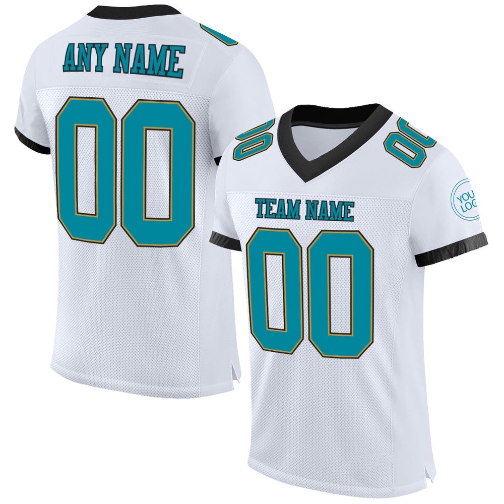 White Teal Old Gold Black Mesh Authentic Football Jersey, Personalized Football Jersey, Football Team Jersey, Football Outfits White Teal Old Gold Black Mesh Authentic Football Jersey, Personalized Football Jersey, Football Team Jersey, Football Outfits