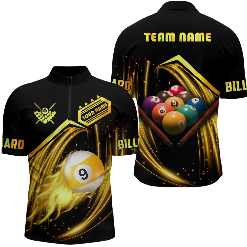 Yellow 9 Ball Billiard Jersey Shirts Custom 9 Ball Team Shirts, Billiard Apparel, Personalized Billiard Team Jersey Shirt