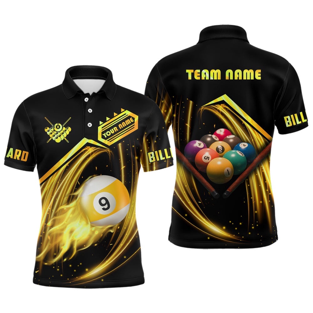 Yellow 9 Ball Billiard Polo Shirts Custom 9 Ball Team Shirts, Billiard Apparel, Personalized Billiard Polo Shirt