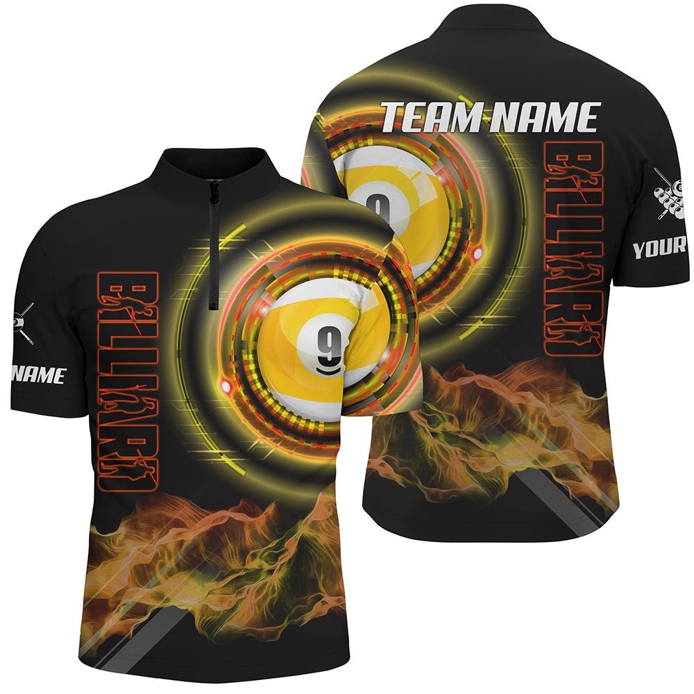 Yellow 9 Ball Pool Billiard Jerseys Custom Billiard Jersey Shirts Team League Billiard Shirts, Personalized Billiard Team Jersey Shirt