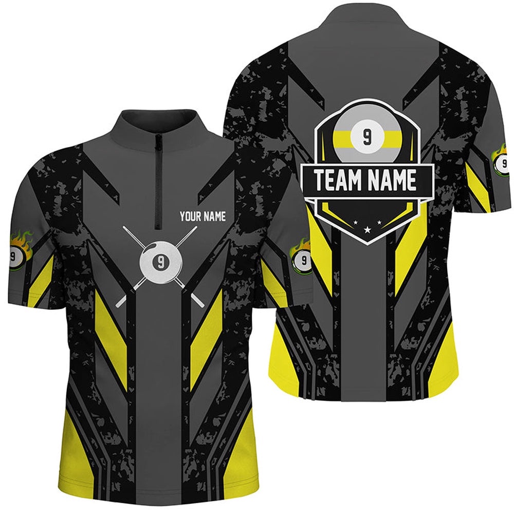 Yellow Billiard 9 Ball Pool Jersey & Jersey Shirts Custom Billiard Team Jerseys Attire, Personalized Billiard Team Jersey Shirt