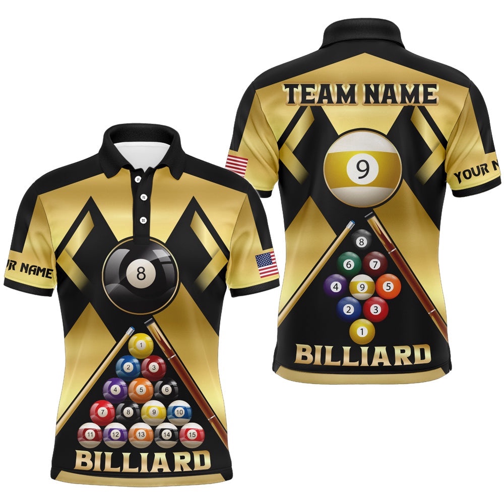 Yellow Billiard Ball 8 Ball 9 Sport Polo, Unique Billiard Shirts For Team, Personalized Billiard Polo Shirt