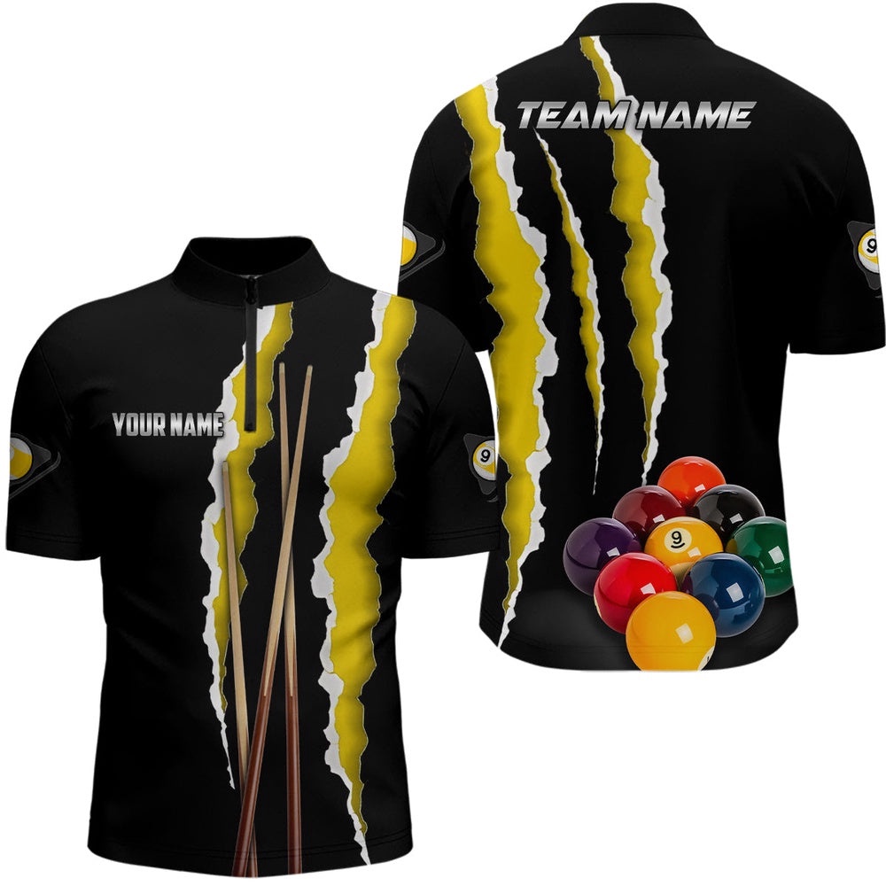 Yellow Black 9 Ball Pool 3D Printed Billiard Shirts, 9 Ball Billiard Team Jerseys, Personalized Billiard Team Jersey Shirt