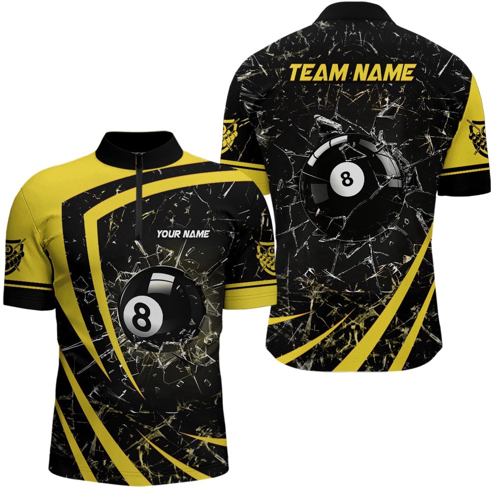 Yellow Glass Break 8 Ball Billiard 3D Jersey Shirts, Custom 8 Ball Pool Jerseys, Personalized Billiard Team Jersey Shirt
