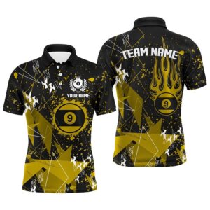 Yellow Grunge 9 Ball Custom Billiard Polo…