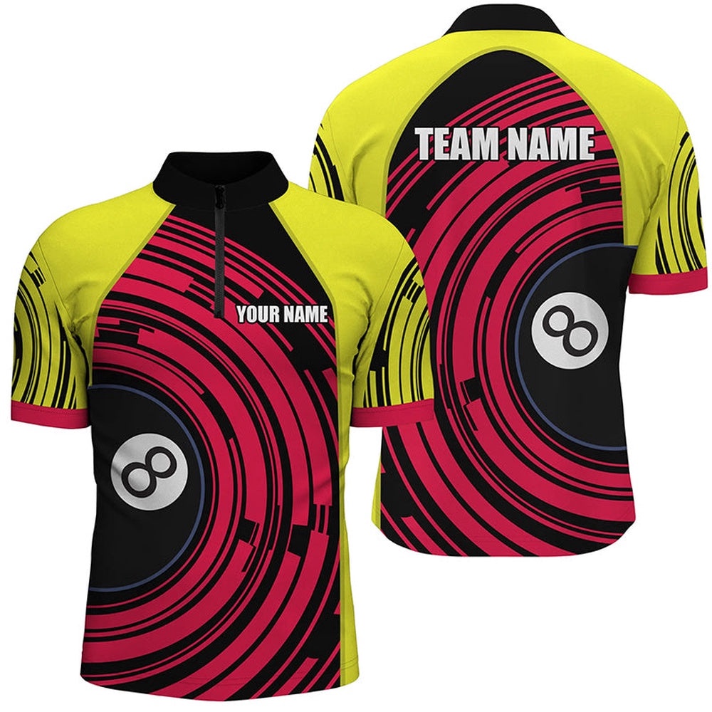 Yellow Pink 8 Ball Billiard Jersey Shirts Custom S Billiard Team Shirts, Personalized Billiard Team Jersey Shirt Yellow Pink 8 Ball Billiard Jersey Shirts Custom S Billiard Team Shirts, Personalized Billiard Team Jersey Shirt