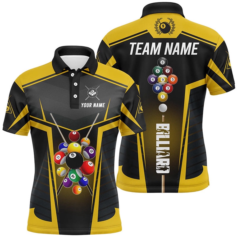 Yellow Polo Billiard Balls Custom Polo & Polo Shirts, 9 Ball Pool League Shirts, Personalized Billiard Polo Shirt