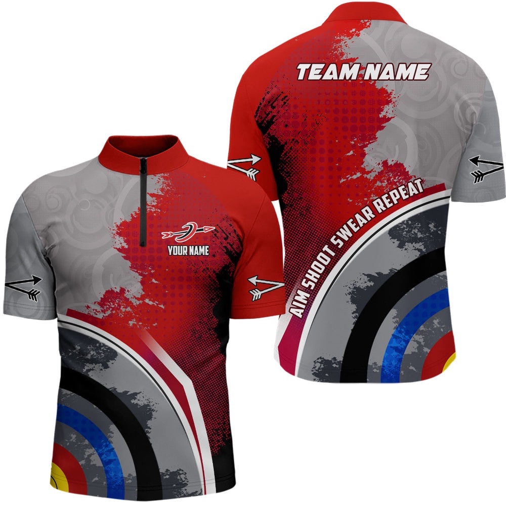 Aim Shoot Swear Repeat Archery Jersey Shirts For Men, Target Archery Shirts, Custom Archery Team Shirt
