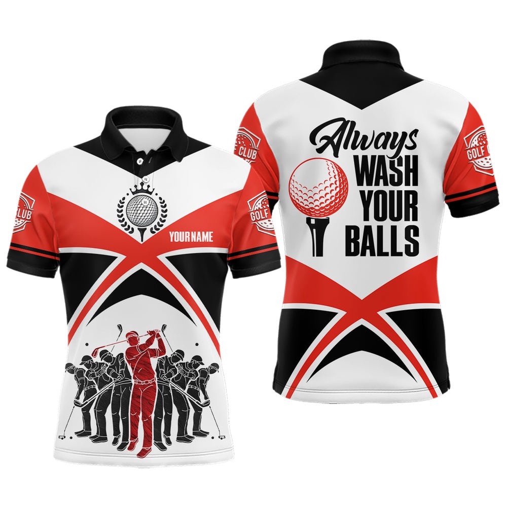 Always Wash Your Balls Golf Polo Shirts Custom Orange Black Golf Shirts For Men, Golf Polo Shirt, Golf Shirts