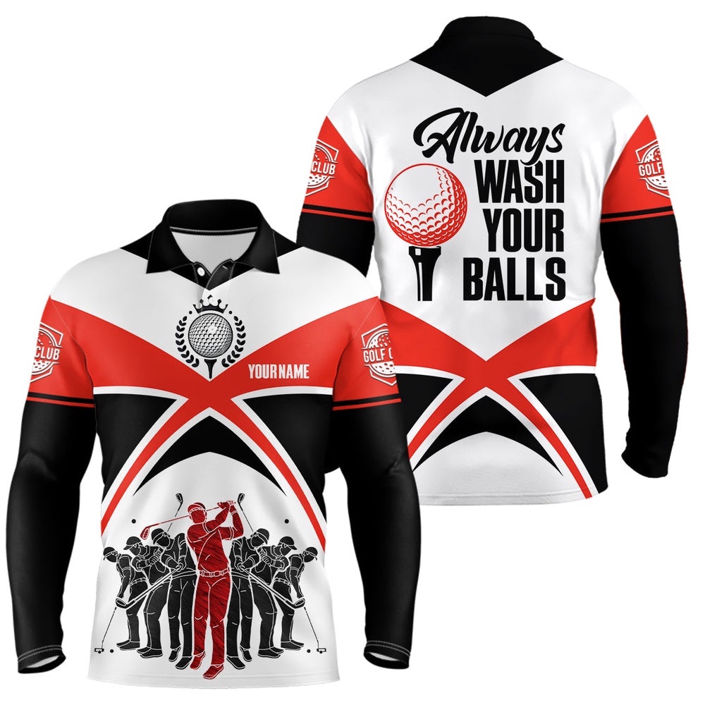 Always Wash Your Balls Golf Polo Shirts Custom Orange Black Golf Shirts For Men, Golf Polo Shirt, Golf Shirts