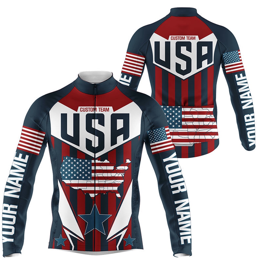 American Cycling Jersey Men With 3 Pockets Usa Bike Shirt Custom Reflective Bicycle Clothes, Custom Mono Cycling Jersey