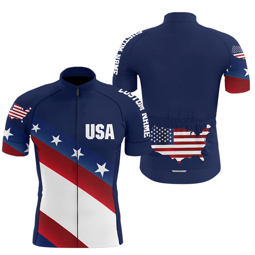 American Cycling Jersey Mens Womens With 3 Pockets Usa Bike Jersey Full Zip Bicycle Shirt, Custom Mono Cycling Jersey