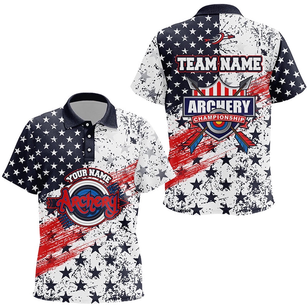 American Flag Archery Champion Polo Shirts, Custom Archery Targets Polo, Custom Archery Team Polo Shirt