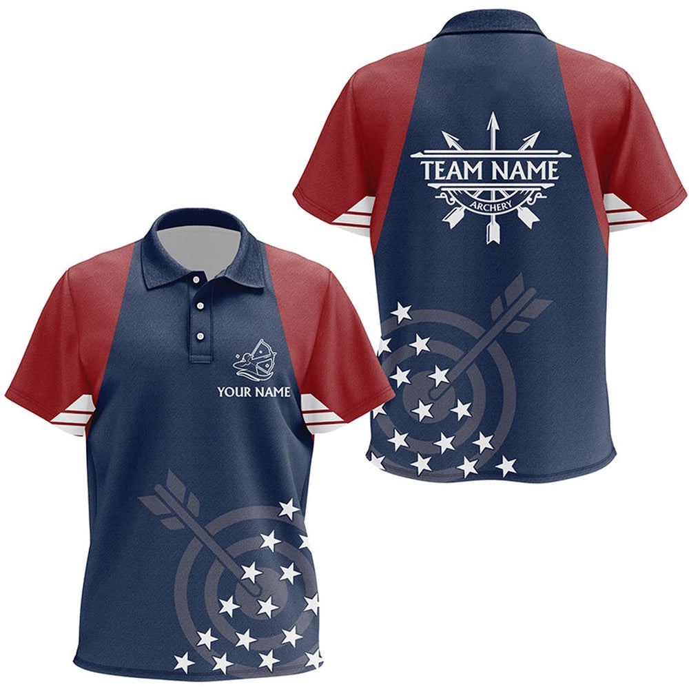 American Flag Archery Patriotic Shirts Custom Archery Polo Shirts For Player, Custom Archery Team Polo Shirt