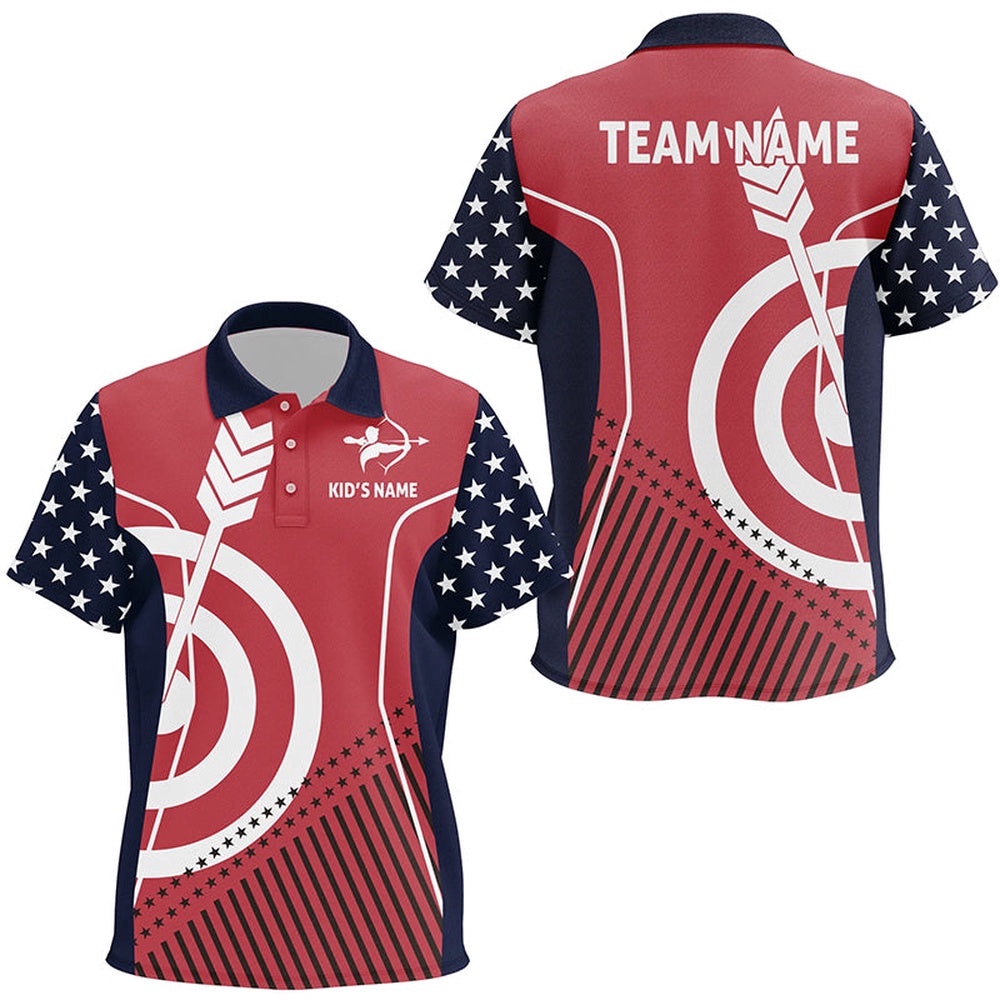 American Flag Archery Polo Shirts Custom Patriotic Gifts For Archers, Custom Archery Team Polo Shirt