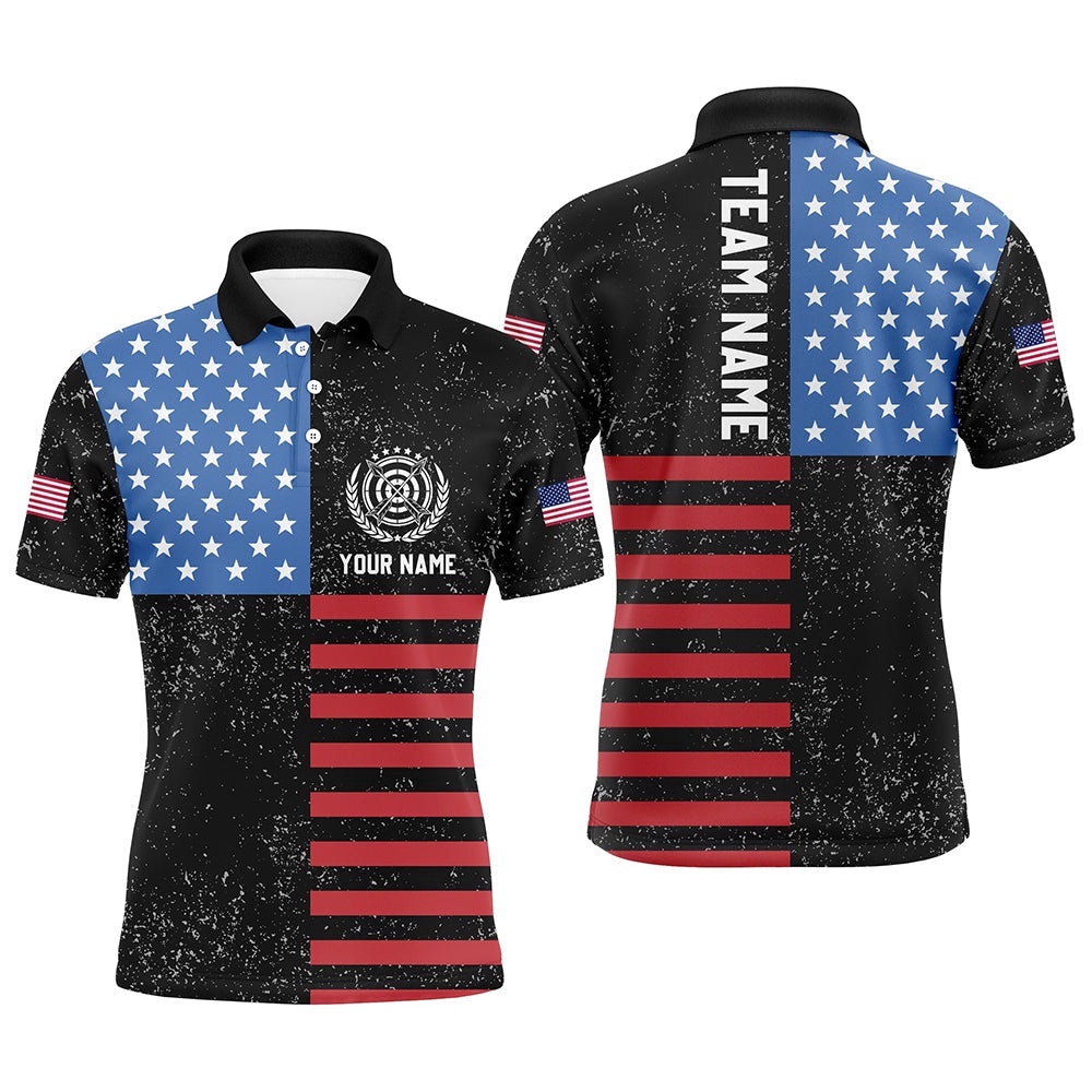 American Flag Archery Polo Shirts For Men Custom Patriotic US Archery Shirts For Team, Custom Archery Team Polo Shirt