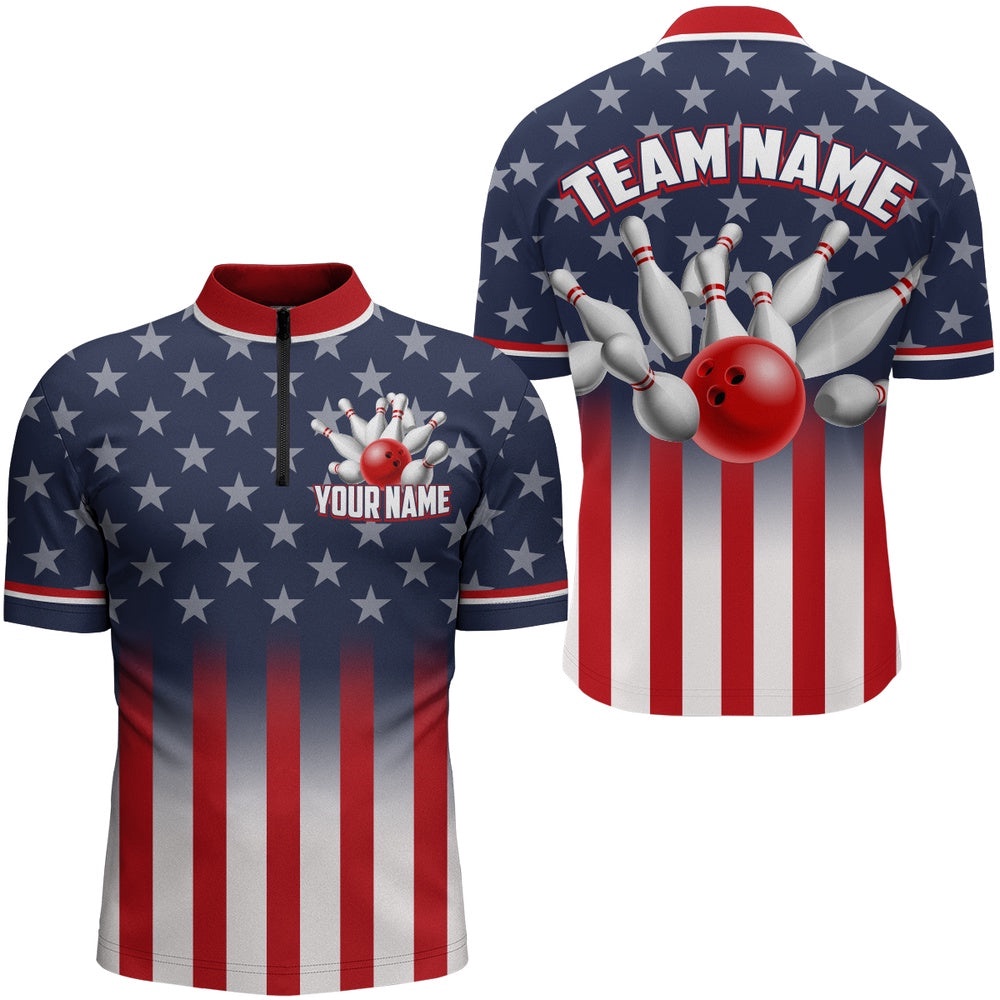 American Flag Bowling Shirt For Men & Women Bowling Team Jersey Patriotic, Custom Bowling Team Jersey Shirt