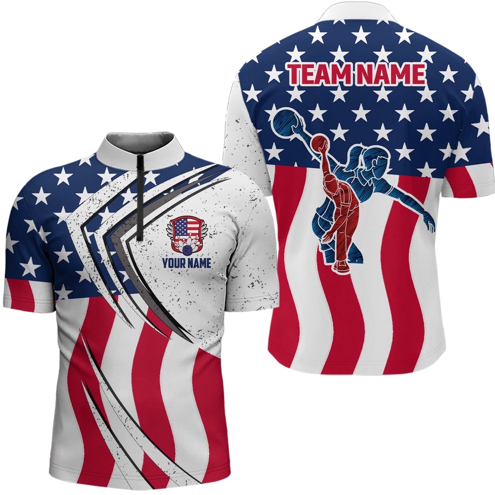American Flag Bowling Team Jersey For Men, Patriotic Bowling Jersey For Bowlers, Custom Bowling Team Jersey Shirt