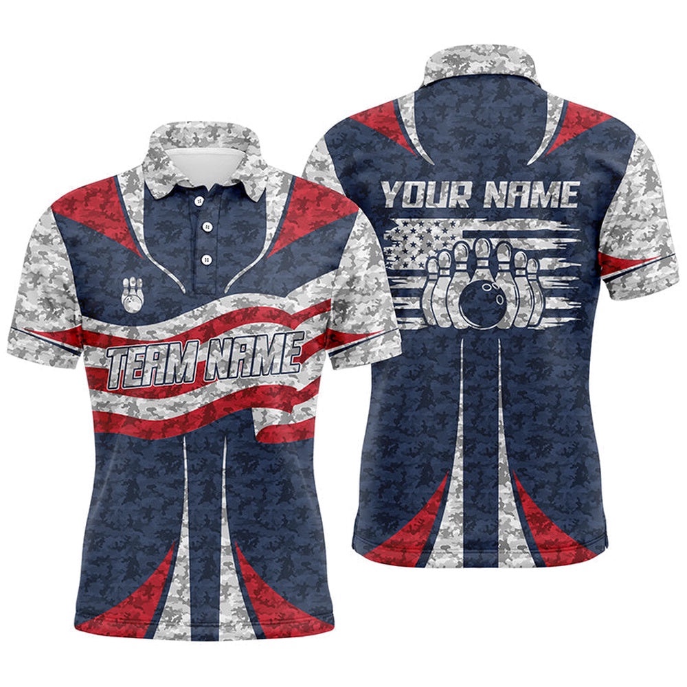 American Flag Bowling Team Shirts For Men Patriotic Bowling League Outfits, Personalized Bowling Team Shirt