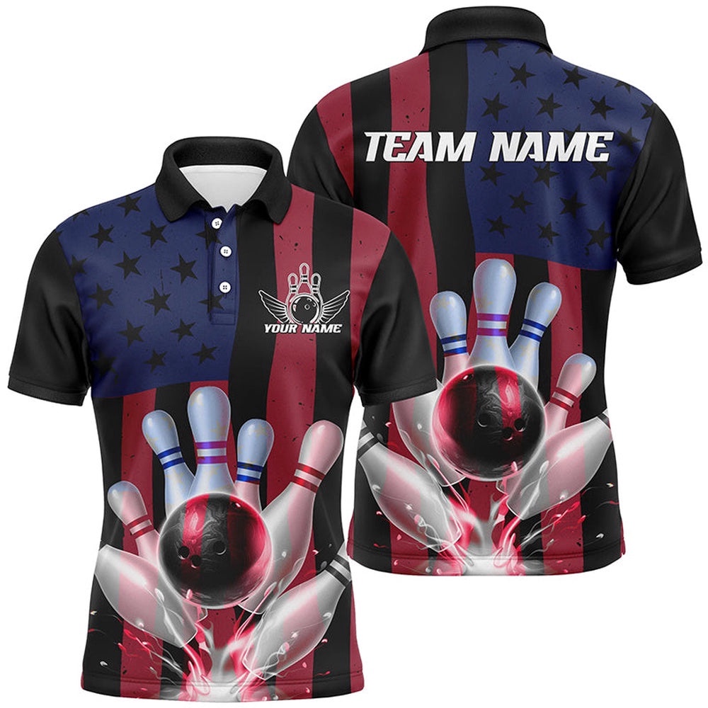 American Flag Custom Bowling Shirts For Men And Women, Patriotic Bowling Tournament For Bowling Team, Personalized Bowling Team Shirt