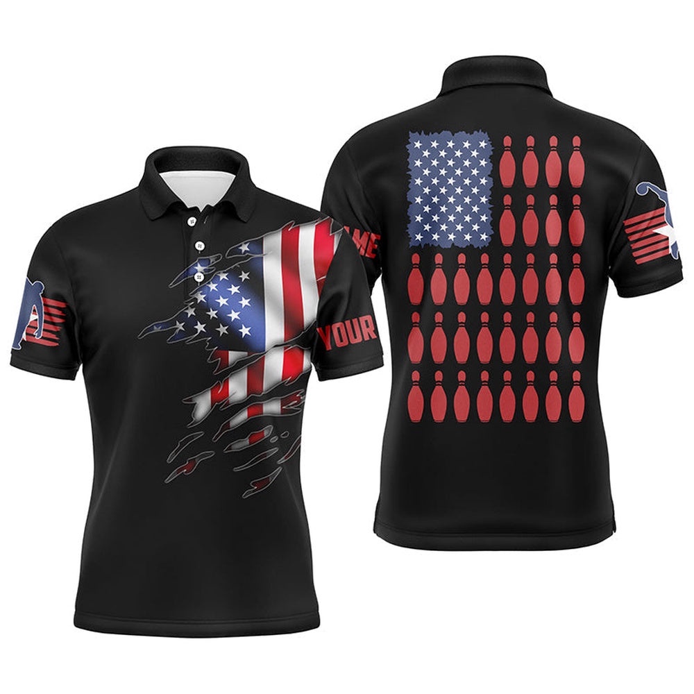 American Flag Custom Bowling Shirts For Men, Patriotic Bowling Gifts, Personalized Bowling Team Shirt