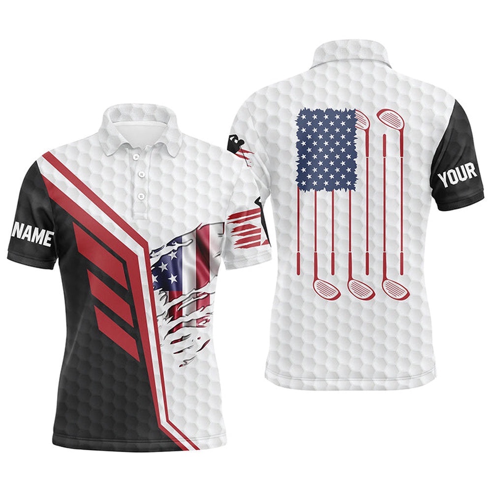 American Flag Golf Clubs White Golf Balls Skin Custom Men Custom Golf Shirts, Golf Polo Shirt, Golf Shirts