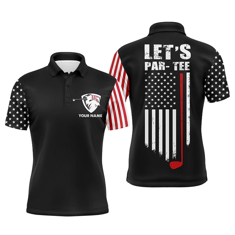 American Flag Golf Polo Shirt For Men Custom Let’S Par Tee Patriotic Men’s Golf Shirts Black, Golf Polo Shirt, Golf Shirts