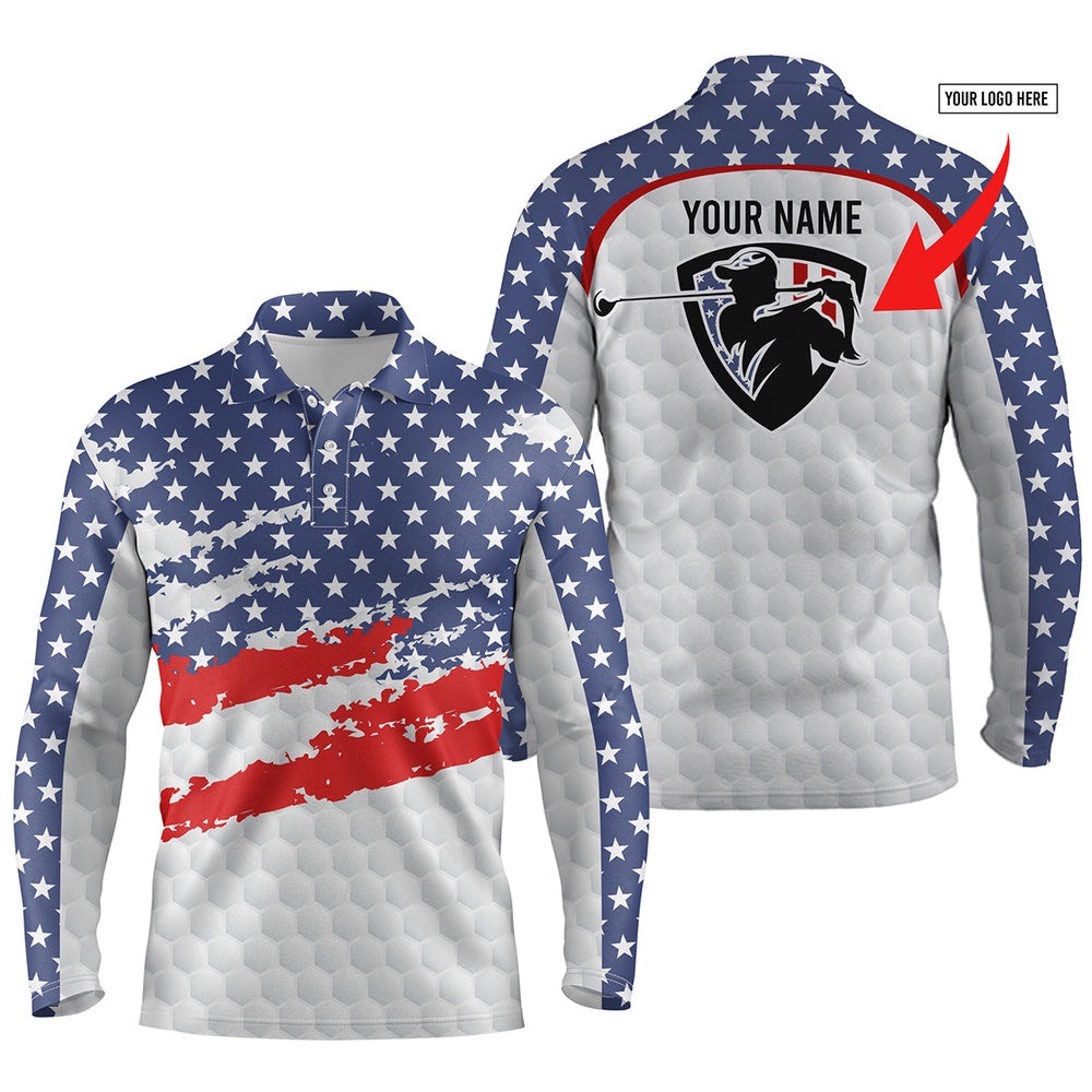 American Flag Men Golf Polo Shirts Custom Name And Logo, Personalized Team Golf Polo Shirt, Golf Polo Shirt, Golf Shirts