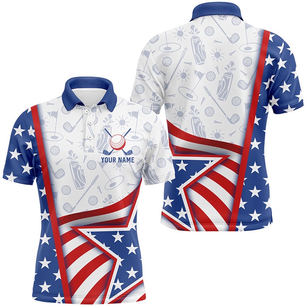 American Flag Men’s Golf Polo Shirts Custom Golf Pattern Outfit For Men Best Patriotic Golf Wears, Golf Polo Shirt, Golf Shirts