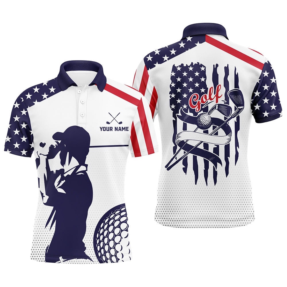 American Flag Patriot Men’s Golf Polo Shirts Custom Red White And Blue Golf Apparel, Team Golf Jerseys, Golf Polo Shirt, Golf Shirts