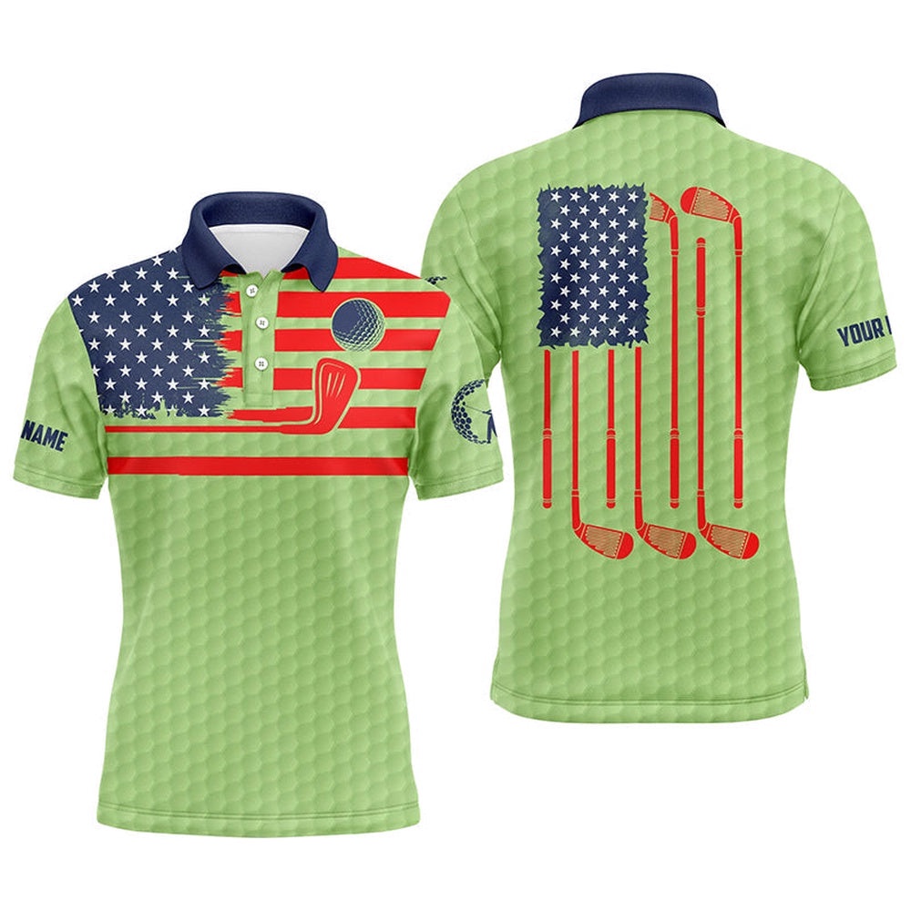 American Flag Patriotic Men Golf Polo Shirts Custom Name Green Golf Polo Shirt Men’ss, Golf Polo Shirt, Golf Shirts