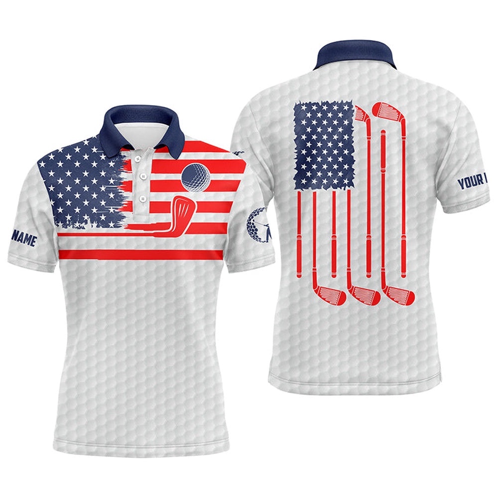 American Flag Patriotic Men Golf Polo Shirts Custom Name White Golf Polo Shirt Men’ss, Golf Polo Shirt, Golf Shirts