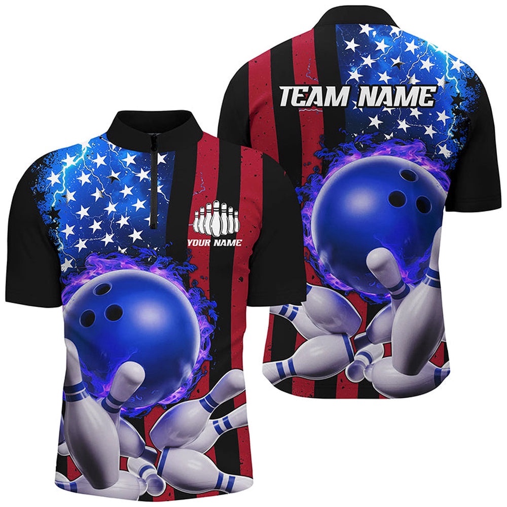 American Flag Thunder Lightning Flame Bowling Ball Men And Women Bowling Team Shirts, Custom Bowling Team Jersey Shirt American Flag Thunder Lightning Flame Bowling Ball Men And Women Bowling Team Shirts, Custom Bowling Team Jersey Shirt