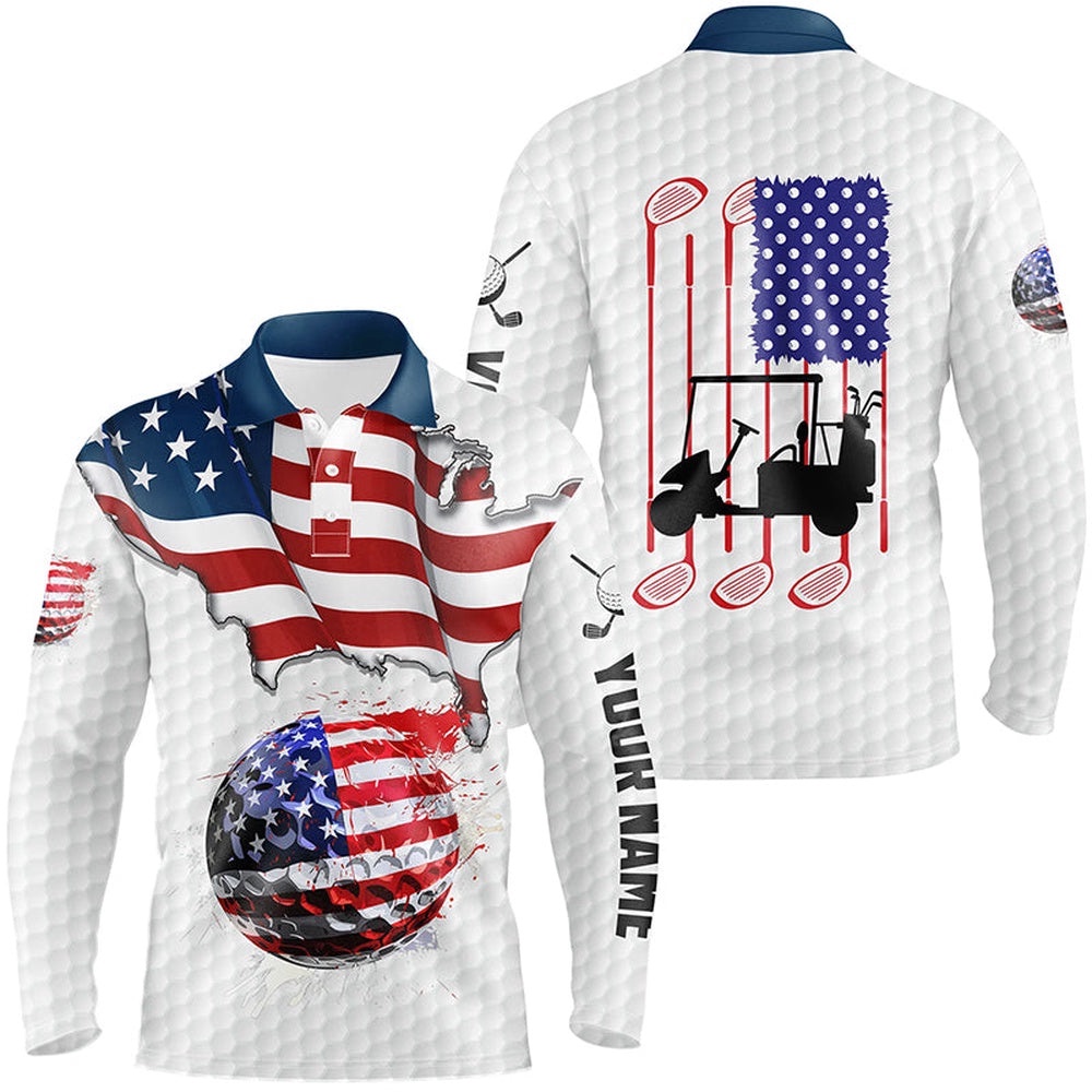 American Flag White Golf Ball Men’s Golf Polo Shirts Custom Golf Shirts For Men, Patriotic Golf Gifts, Golf Polo Shirt, Golf Shirts