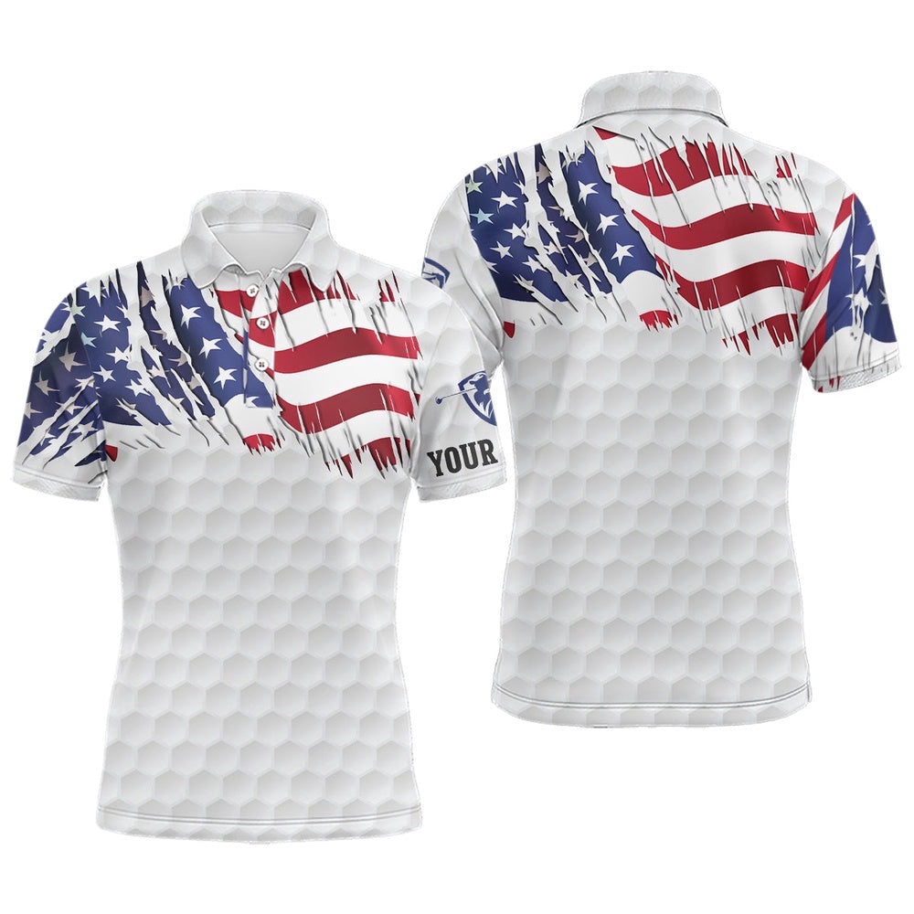 American Flag White Men’s Golf Polo Shirts Custom Men’s Patriotic Polo Shirts, Unique Polo Shirts, Golf Polo Shirt, Golf Shirts