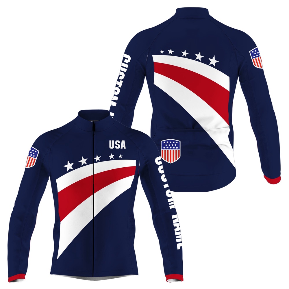 American Men Cycling Jersey With 3 Pockets Usa Bike Shirts Full Zip Cycle Gear, Custom Mono Cycling Jersey