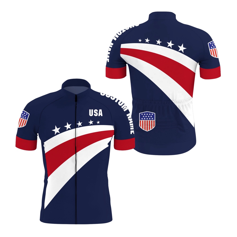 American Men Cycling Jersey With 3 Pockets Usa Bike Shirts Full Zip Cycle Gear, Custom Mono Cycling Jersey
