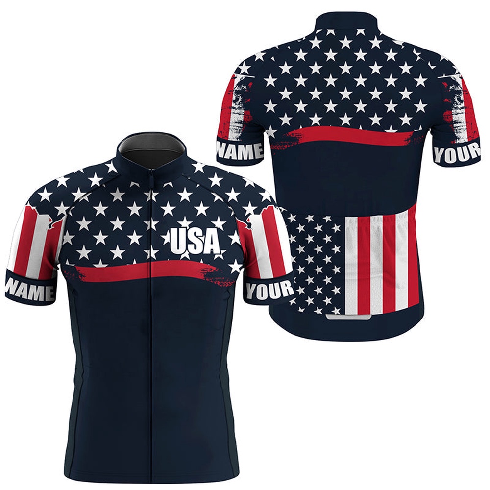 American Mens Womens Cycling Jersey With 3 Pockets Usa Bike Shirts Full Zip Bicycle Clothes, Custom Mono Cycling Jersey