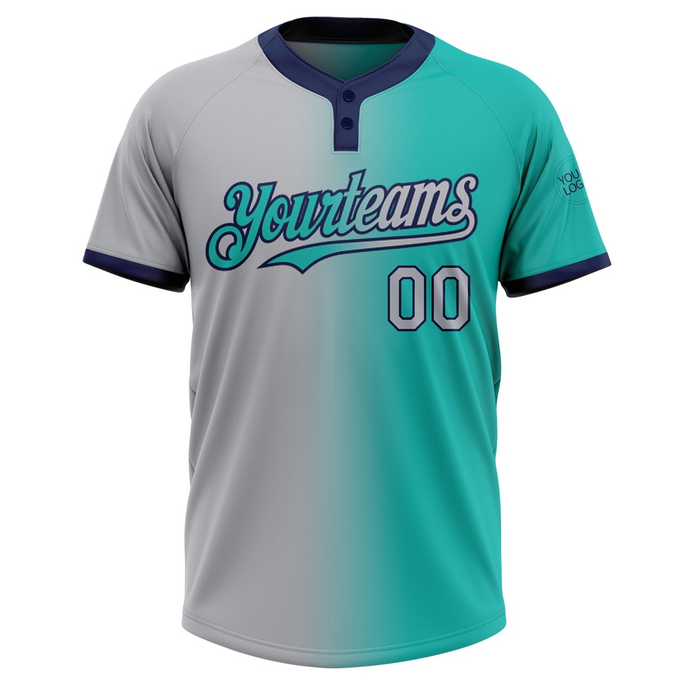Aqua Gray Navy Gradient Fashion Two Button Unisex Softball Jersey, Custom Team Softball Jersey