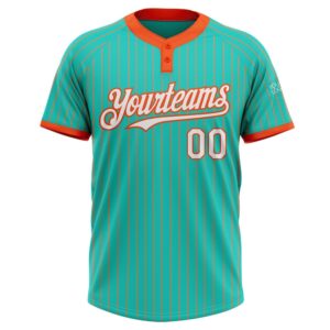 Aqua Orange Pinstripe White Two Button Unisex Softball Jersey Custom Team Softball Jersey 2 nt2u31.jpg