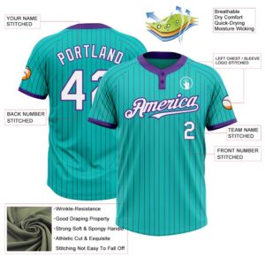 Aqua Purple Pinstripe White Two Button Unisex Softball Jersey Custom Team Softball Jersey 3 dupfre.jpg