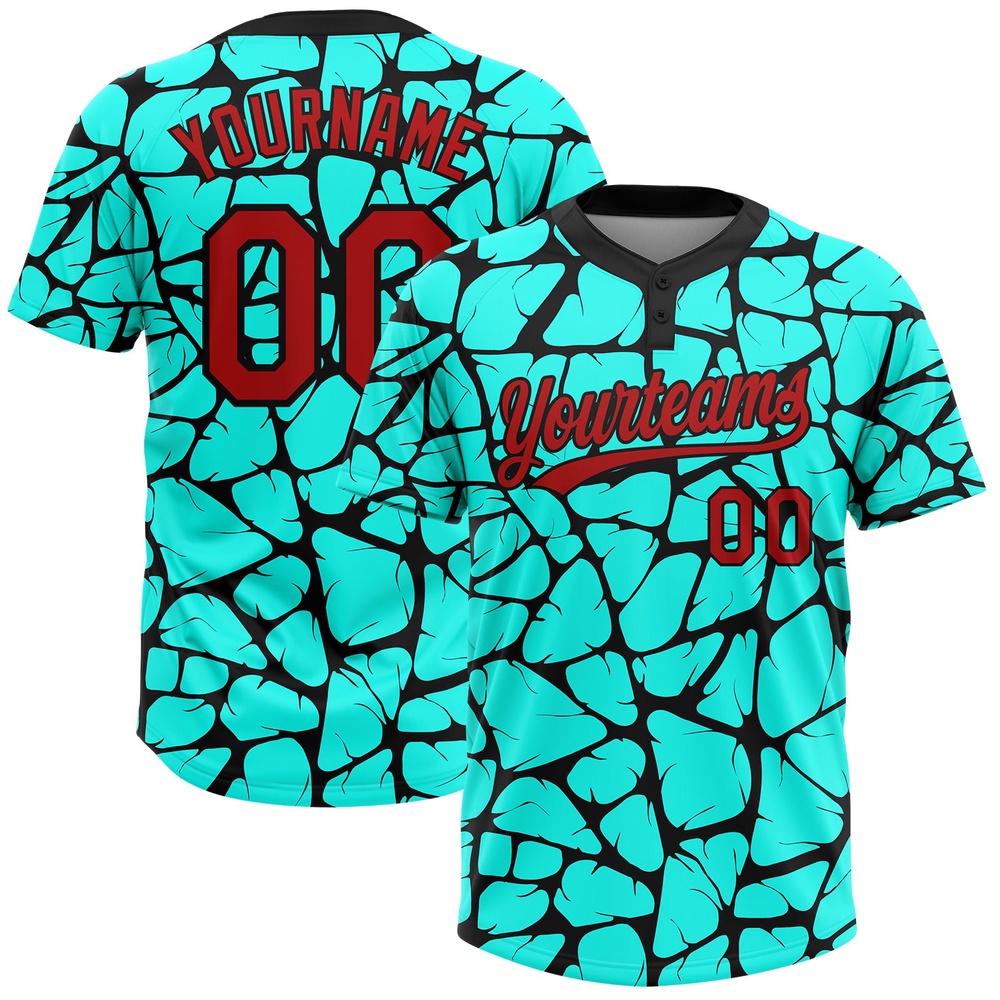 Aqua Red Black 3D Pattern Two Button Unisex Softball Jersey, Custom Team Softball Jersey Aqua Red Black 3D Pattern Two Button Unisex Softball Jersey, Custom Team Softball Jersey