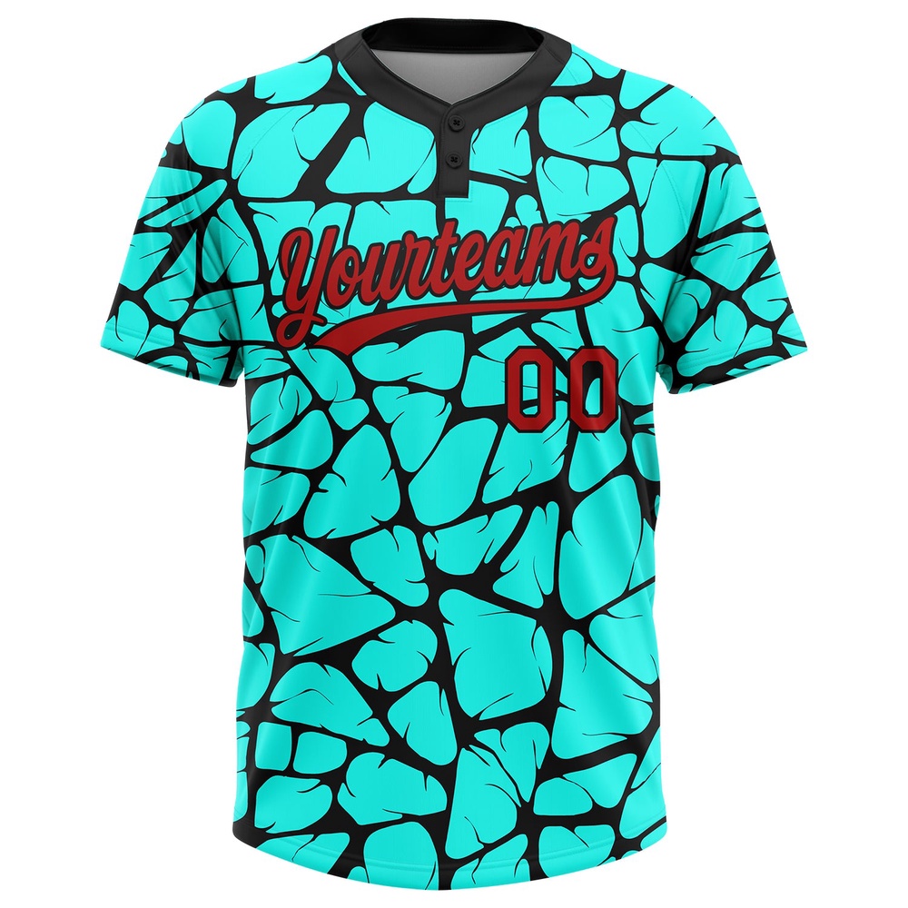 Aqua Red Black 3D Pattern Two Button Unisex Softball Jersey, Custom Team Softball Jersey Aqua Red Black 3D Pattern Two Button Unisex Softball Jersey, Custom Team Softball Jersey