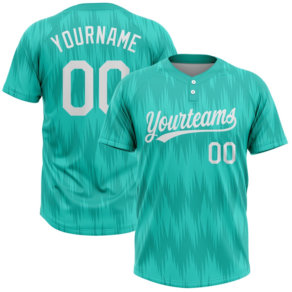 Aqua White 3D Pattern Two Button Unisex Softball Jersey, Custom Team Softball Jersey Aqua White 3D Pattern Two Button Unisex Softball Jersey, Custom Team Softball Jersey