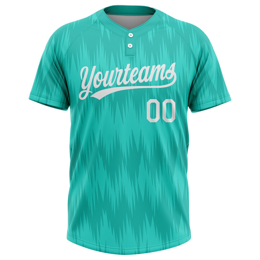 Aqua White 3D Pattern Two Button Unisex Softball Jersey, Custom Team Softball Jersey Aqua White 3D Pattern Two Button Unisex Softball Jersey, Custom Team Softball Jersey