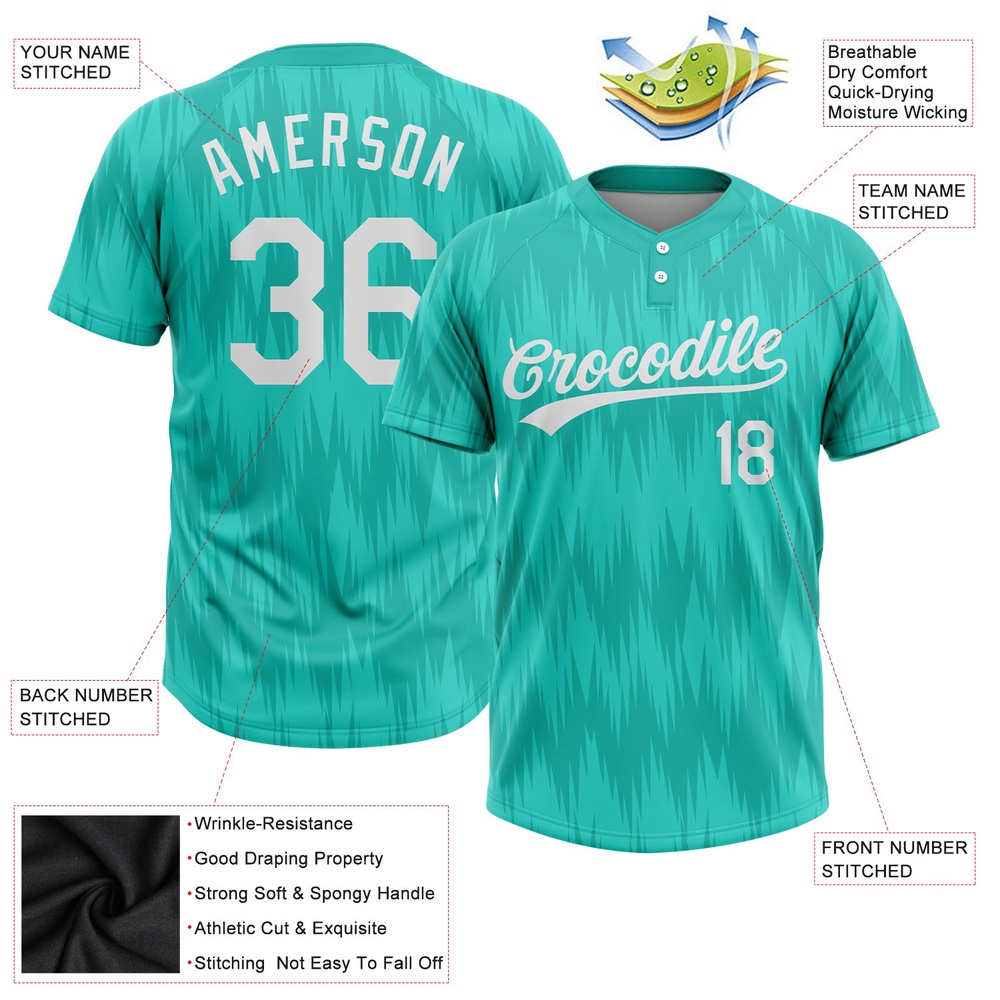 Aqua White 3D Pattern Two Button Unisex Softball Jersey, Custom Team Softball Jersey Aqua White 3D Pattern Two Button Unisex Softball Jersey, Custom Team Softball Jersey