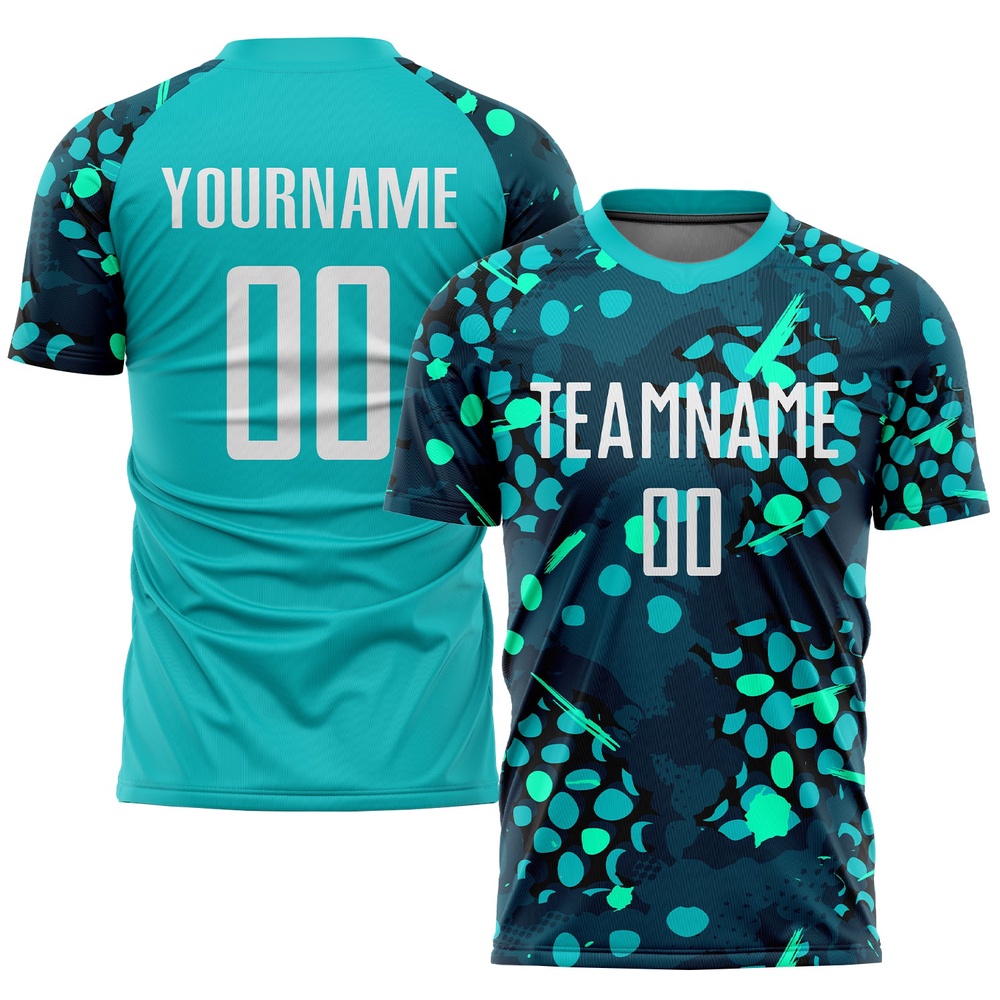 Aqua White Navy Sublimation Soccer Uniform Jersey, Custom Team Soccer Jersey Shirt