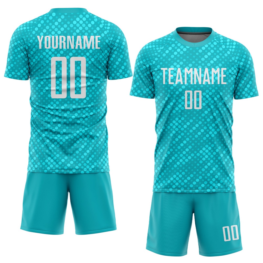 Aqua White Sublimation Soccer Uniform Jersey, Custom Team Soccer Jersey Shirt