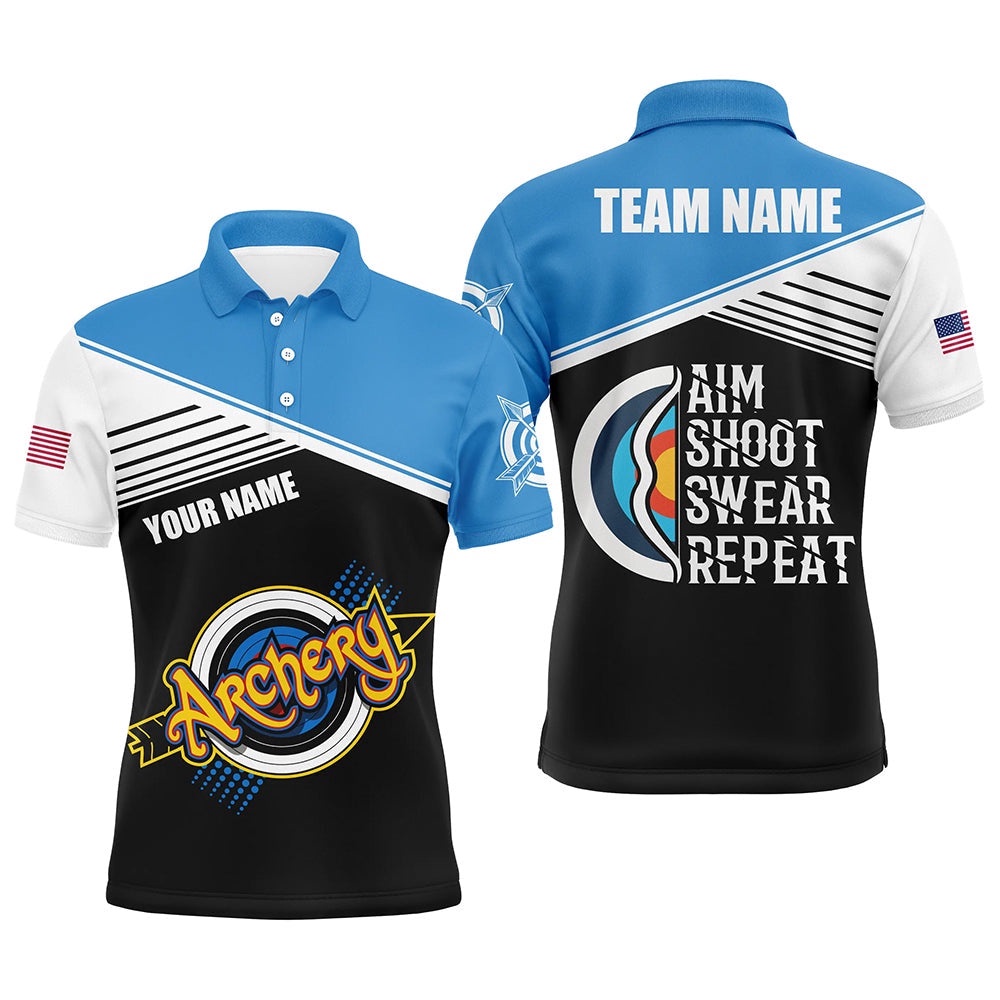 Archery Aim Shoot Swear Repeat Men Polo Shirts Custom Funny Saying Archery Shirts, Custom Archery Team Polo Shirt